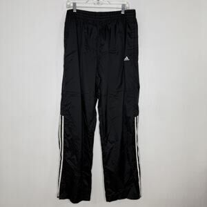 Adidas Pants Mens XL Black 3 Stripes Track Nylon Lined Zip Ankle Soccer Athletic